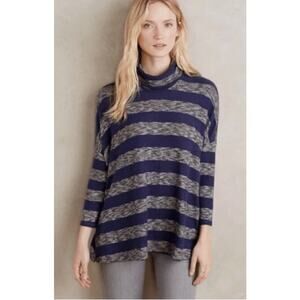 Anthropologie Postmark Women's Blue And Gray Striped Turtle Neck Sweater Small
